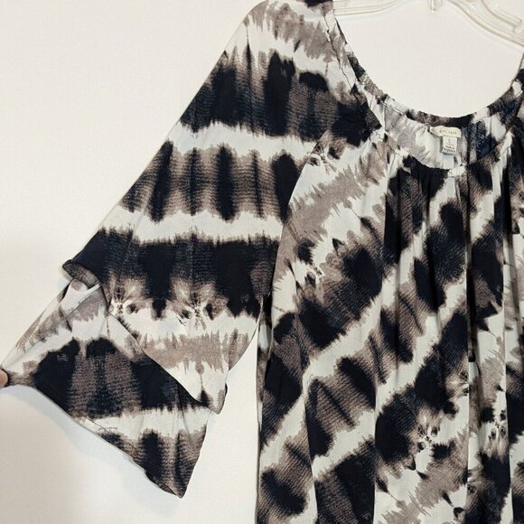 CATO EST 1946, Brown/Black Lightweight Tie Dye Peasant Blouse Top; Size L - Picture 2 of 6